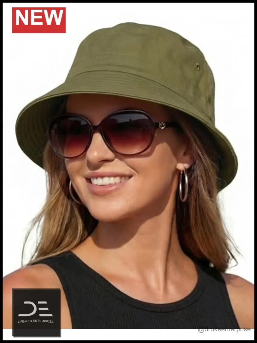 Cotton Bucket Hat with Adjustable Drawstring Packable Sun Hat